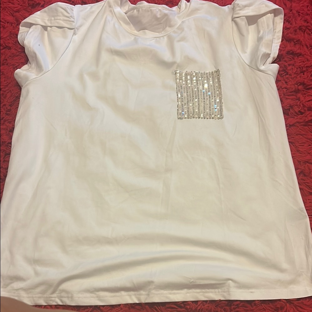 White Kids' Shirt with Sequin Pocket